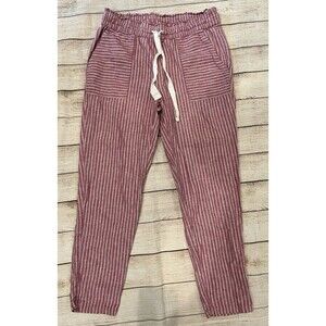 Vince Camuto Red Striped Drawstring Waist Linen Cotton Blend Pants size Small